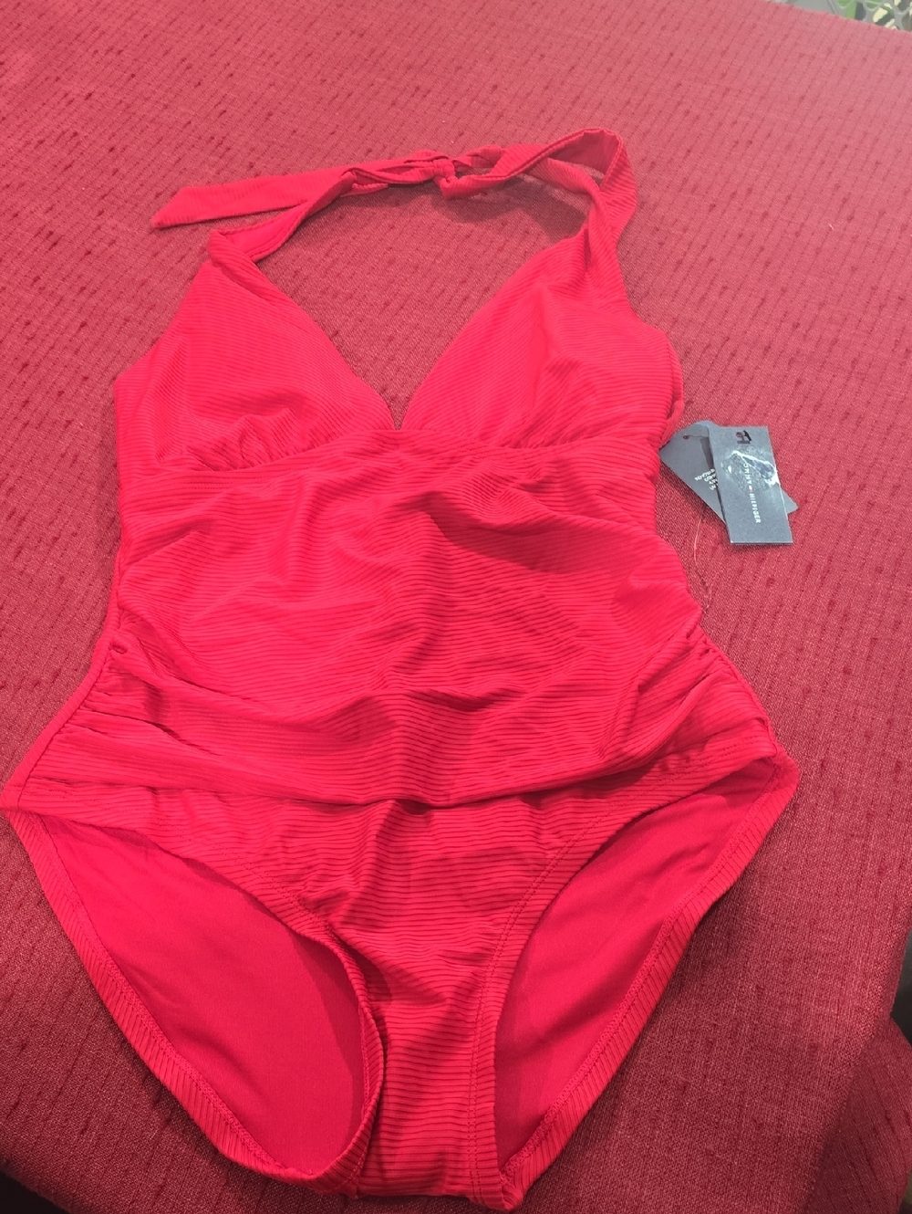 Womens Tommy Hilfiger Halter One-Piece Scarlet Swimsuit.  Size 16. NWT